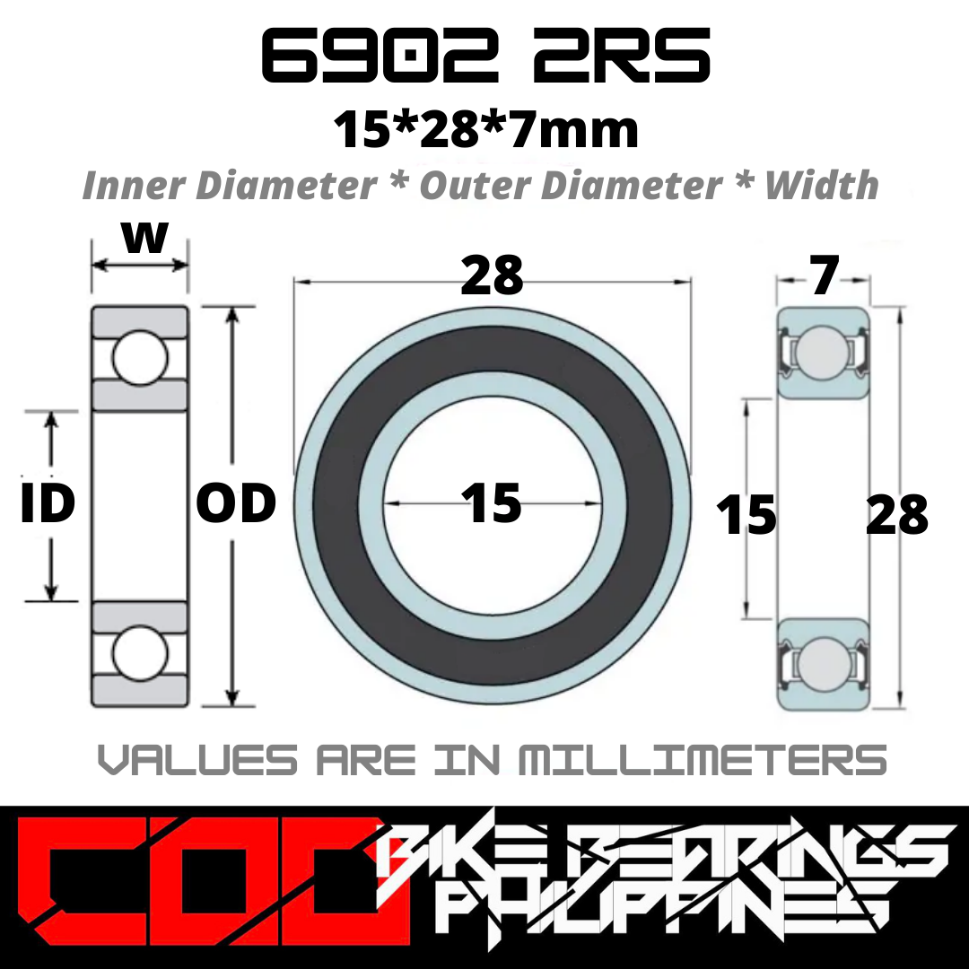Roulements à Billes 6902-2RS - Gorge Profonde - 15x28x7 Mm - Double étanchéité P5 (ABEC5) - 6 Pièces