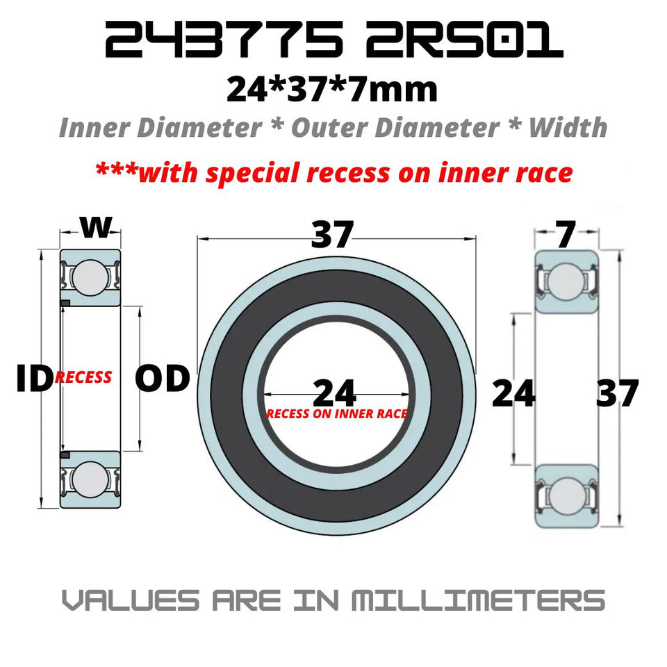 243775 2RS01  / 24377 2RS01 Japan Chrome Steel Rubber Sealed Bearings for Bike Bottom Brackets