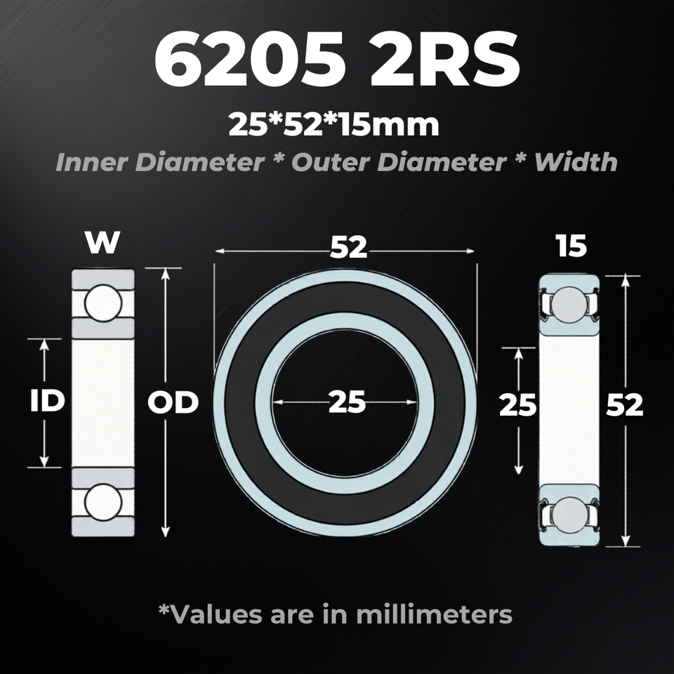 6205 2RS 440C Stainless Steel Bearing 25x52x15mm - Spintec