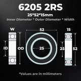 6205 2RS 440C Stainless Steel Bearing 25x52x15mm - Spintec