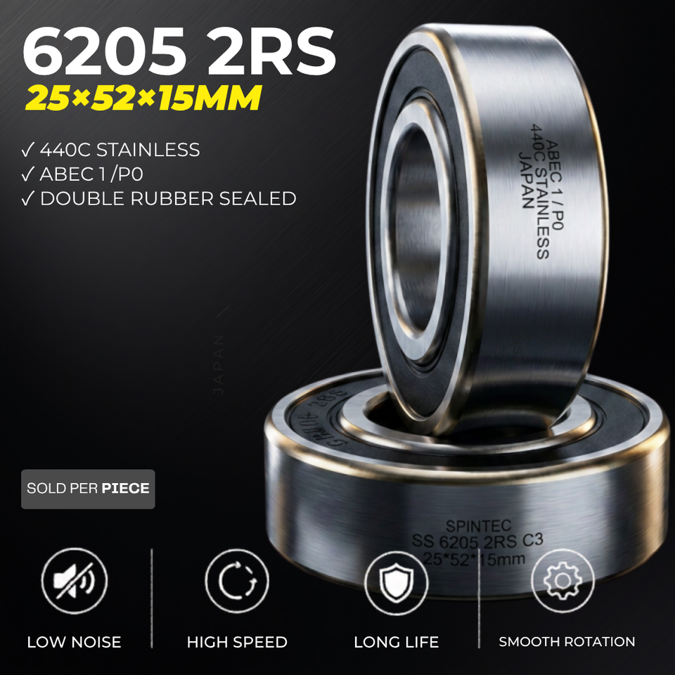 6205 2RS 440C Stainless Steel Bearing 25x52x15mm - Spintec