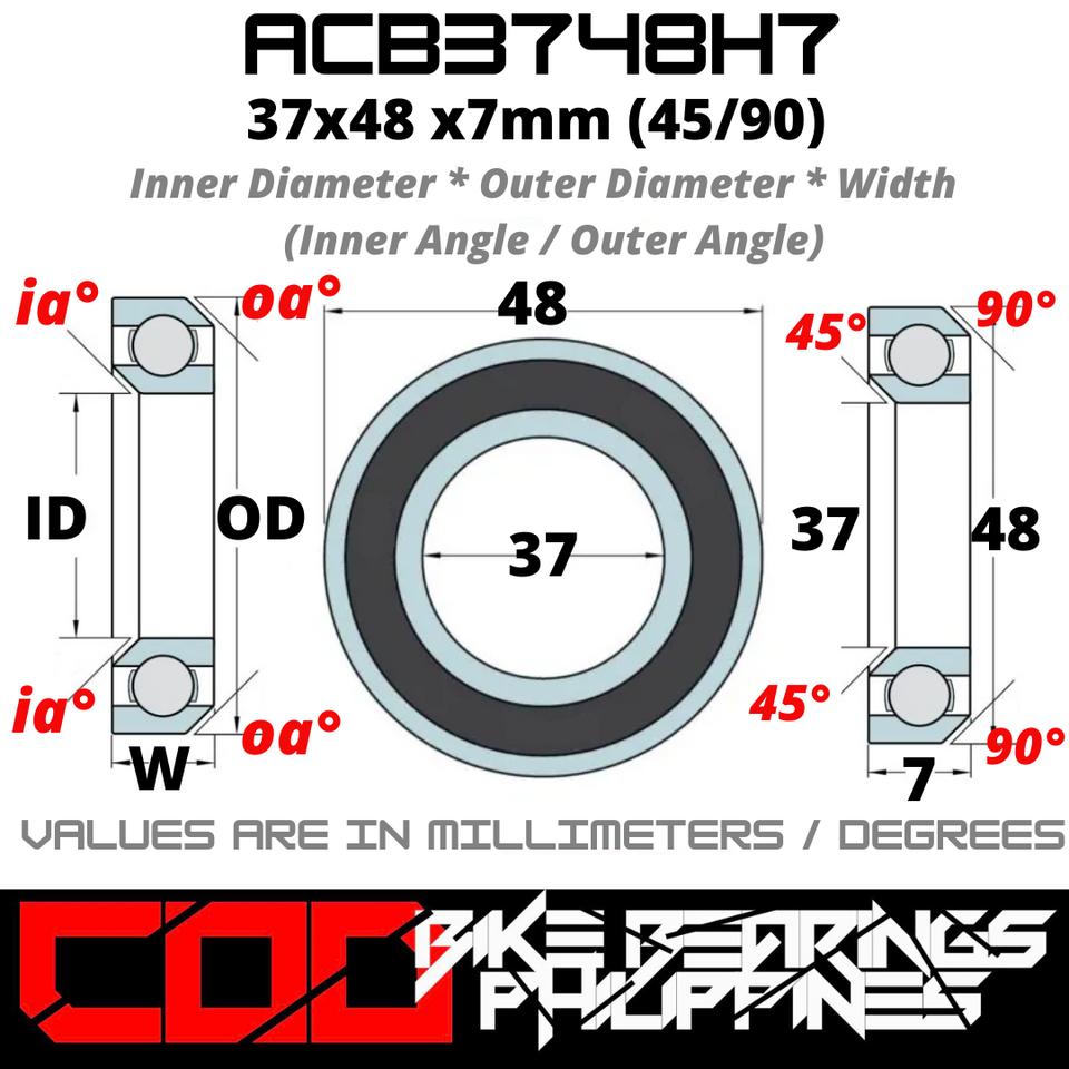 ACB3748H7 Chrome Steel JAPAN Rubber Sealed Bearing for Bike Headsets