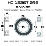 HC 15267 RS / 2RS Hybrid Ceramic JAPAN Rubber Sealed Bearing for Bike Hubs