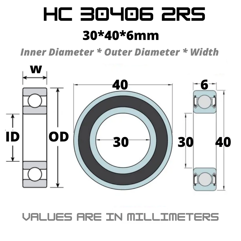 HC 30406 RS / 2RS Hybrid Ceramic JAPAN Rubber Sealed Bearing for Bike Hubs / Bottom Brackets