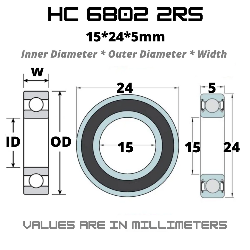 HC 6802 RS / 2RS Hybrid Ceramic JAPAN Rubber Sealed Bearing for Bike Hubs