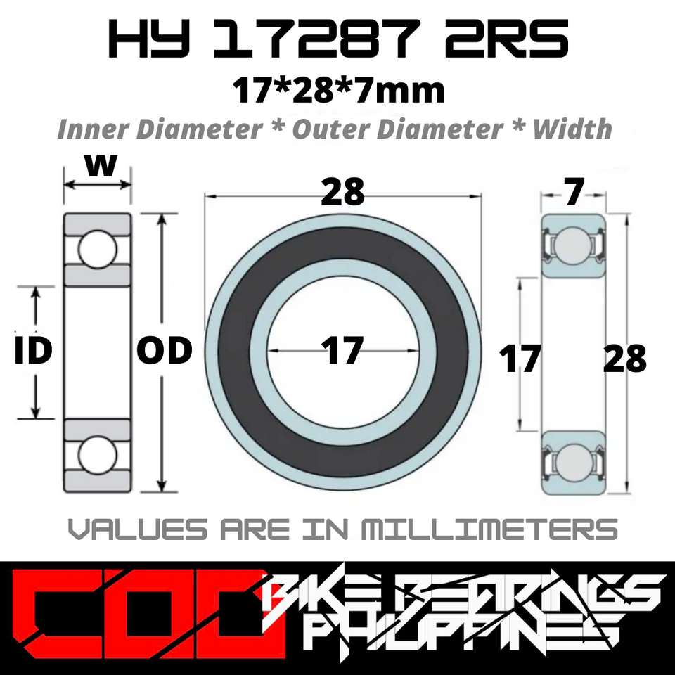 HY17287 RS / 2RS Hybrid Ceramic JAPAN Rubber Sealed Bearing for Bike Hubs