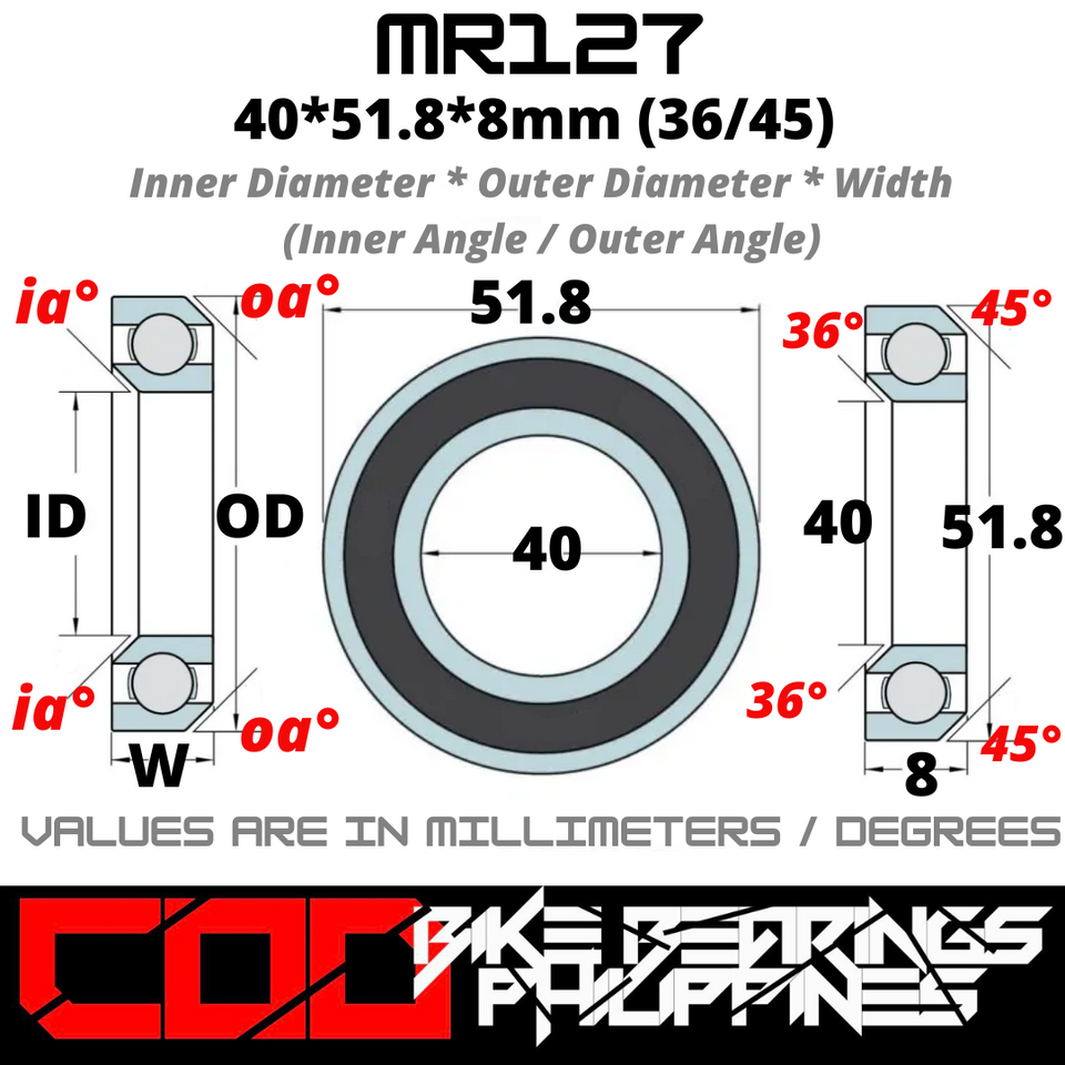 MR127 JAPAN Chrome Steel Rubber Sealed Bearing for Bike Headsets