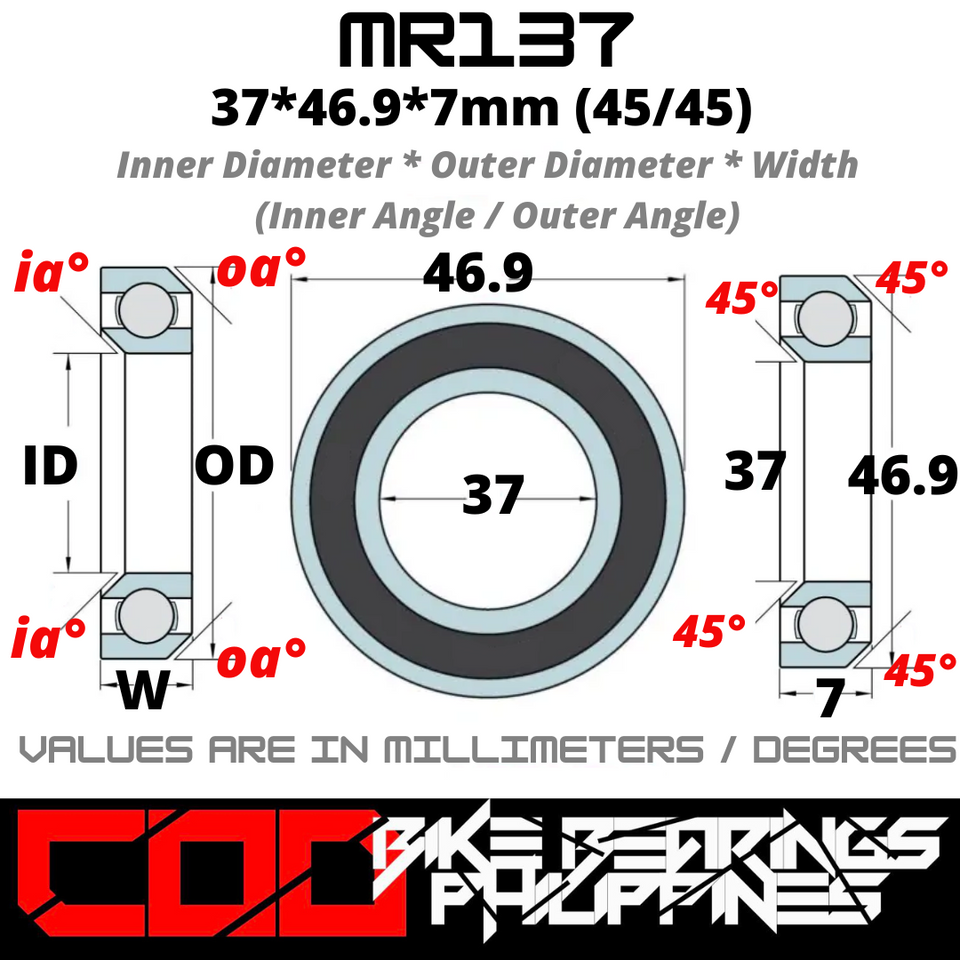 MR137 JAPAN Chrome Steel Rubber Sealed Bearing for Bike Headsets