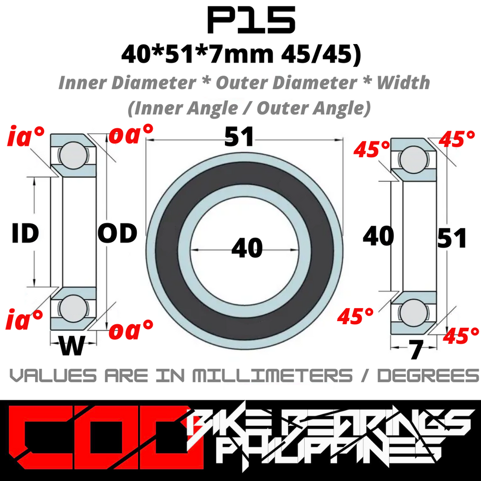 P15 / 51mm JAPAN Chrome Steel Rubber Sealed Bearing for Bike Headsets