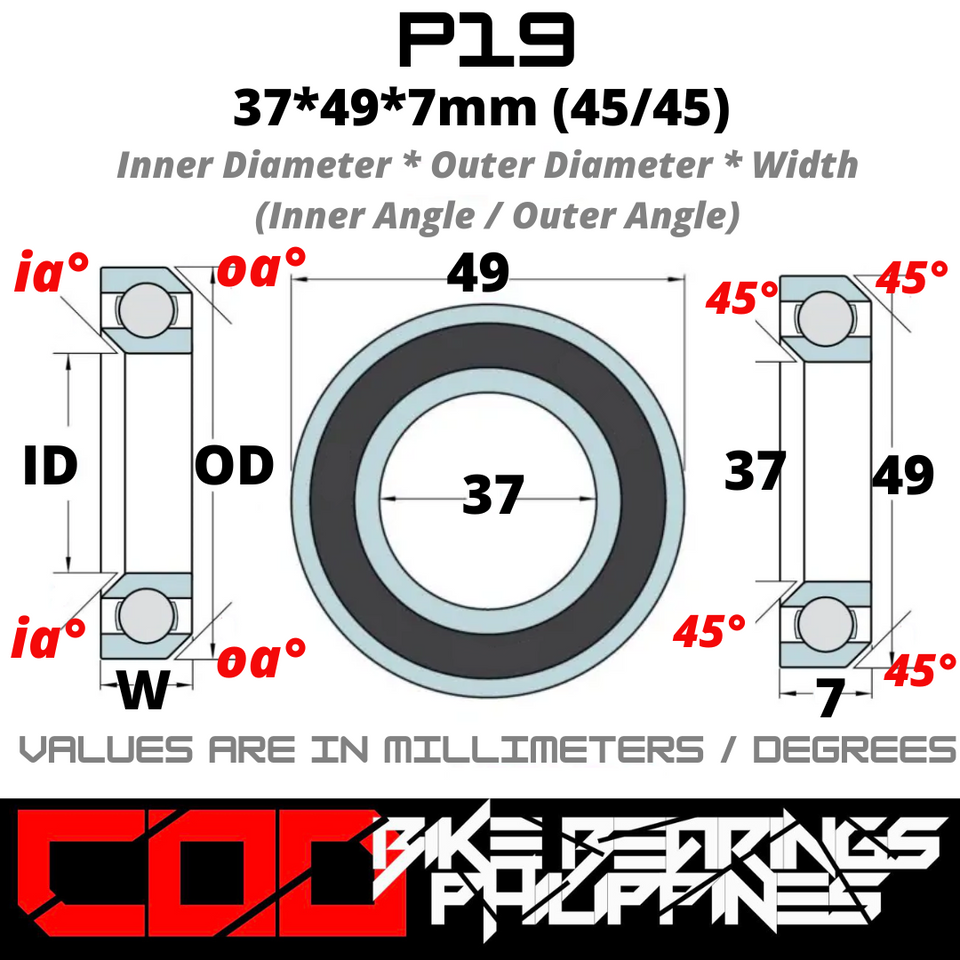 P19 / 49mm JAPAN Chrome Steel Rubber Sealed Bearing for Bike Headsets