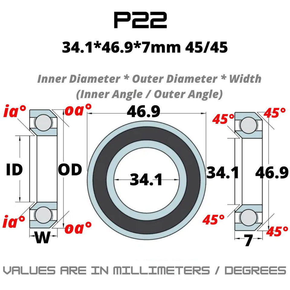 P22 Japan Chrome Steel Rubber Sealed Bearings for Bike Headsets